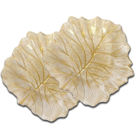 Classic Touch Classic Touch  Gold Beveled Leaf Shaped Plates, Set of 2 CL229SET